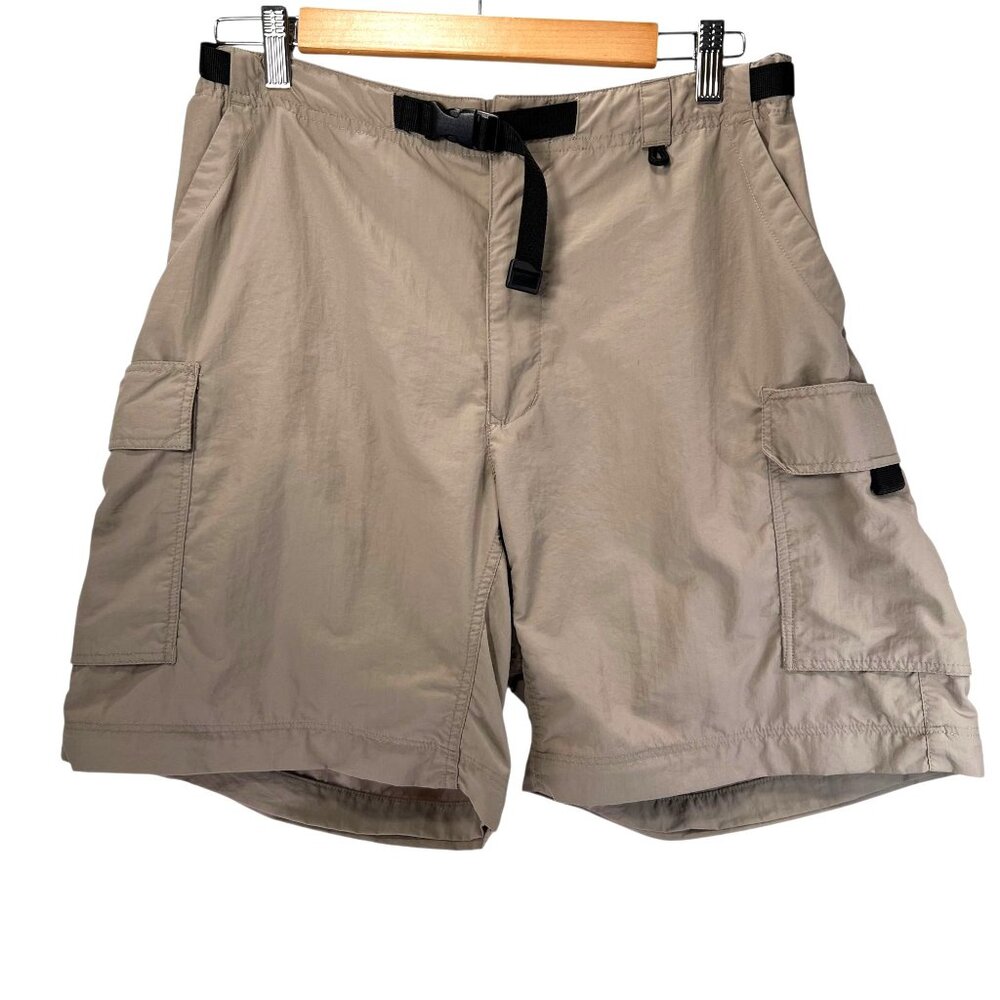 Vtg REI Womens Cargo Shorts Size 14 UPF 50+ Beige Nylon Buckle Belt Hiking